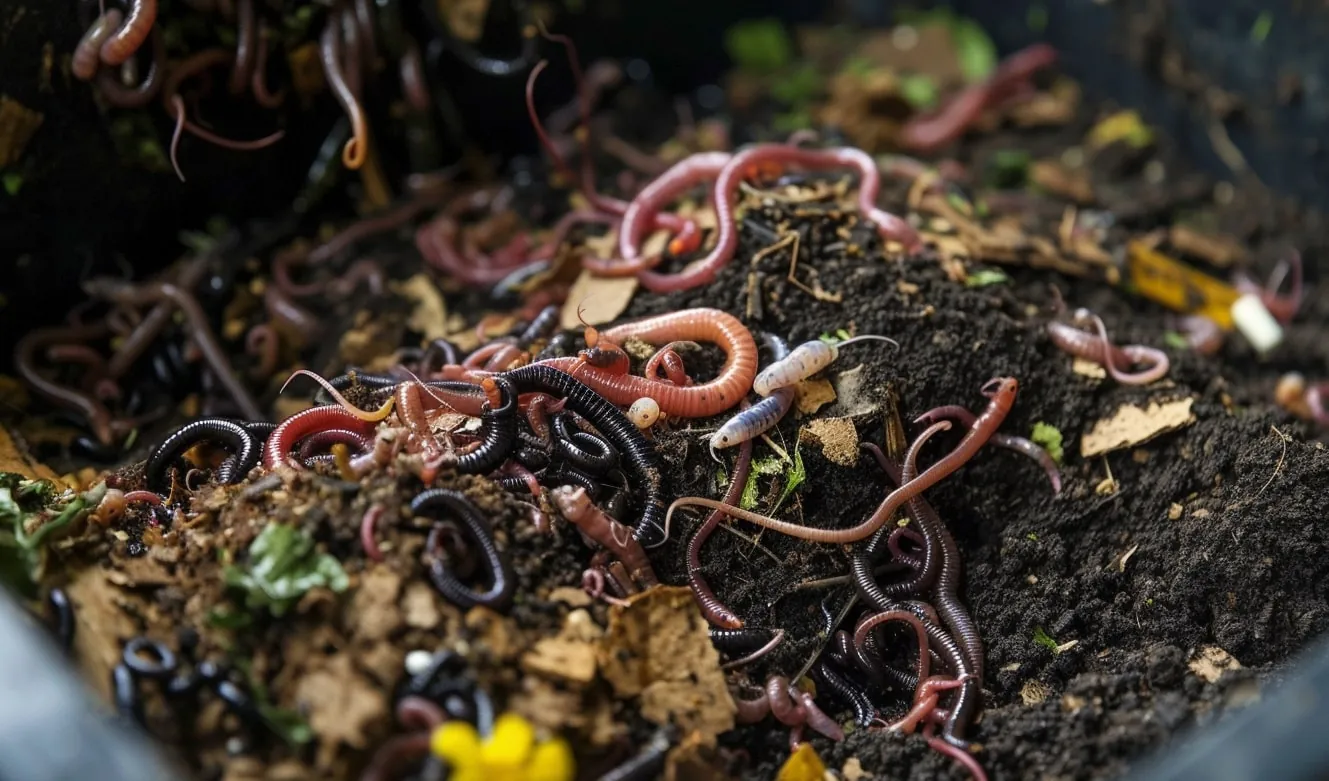 Vers de compost dans l'humus